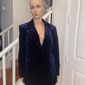 MOTF Velvet Navy Blue Single Button Blazer
